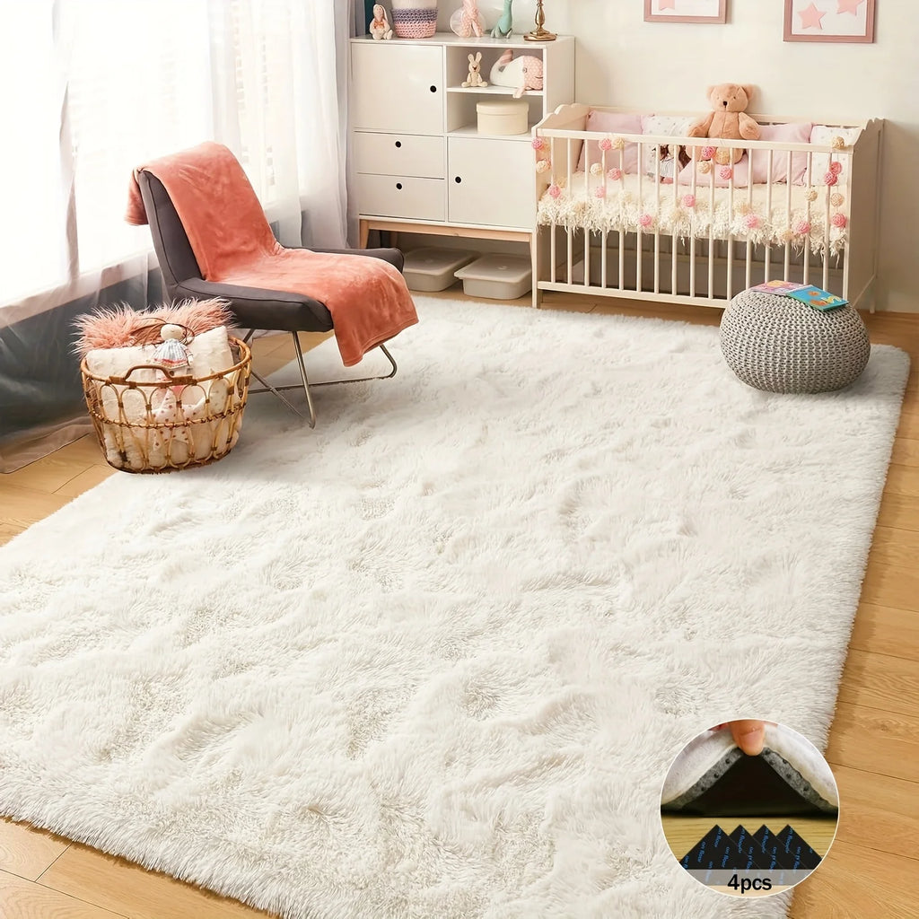 Off-White Soft Shaggy Non-Slip Rugs  Luxury Plush Carpet with 4 Rug Sticker