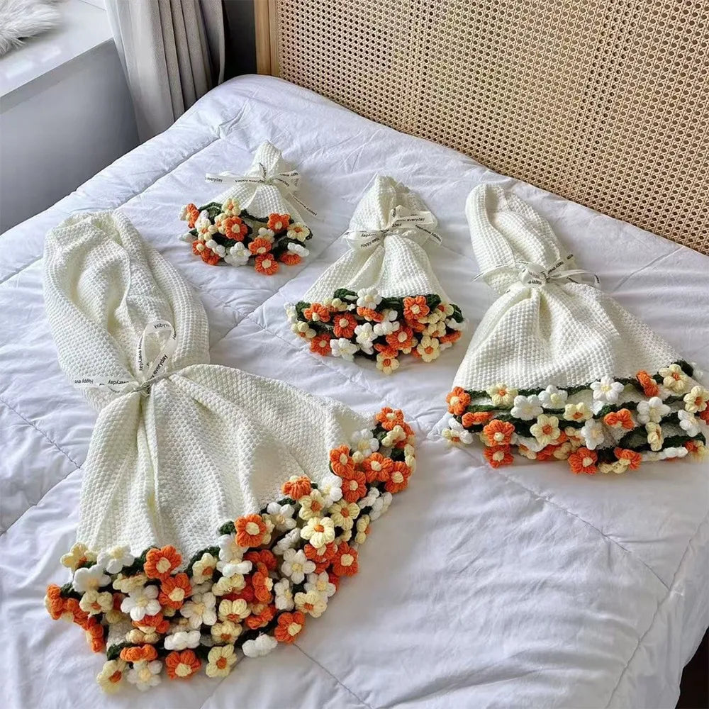Crochet Rose Bouquet Blanket Fashion Finished Flower Bouquet Blanket Sunflower Carnation DIY Craft Knitted Blanket