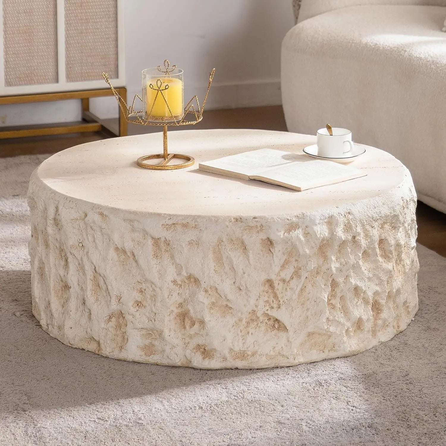 31.5" White Round Coffee Table
