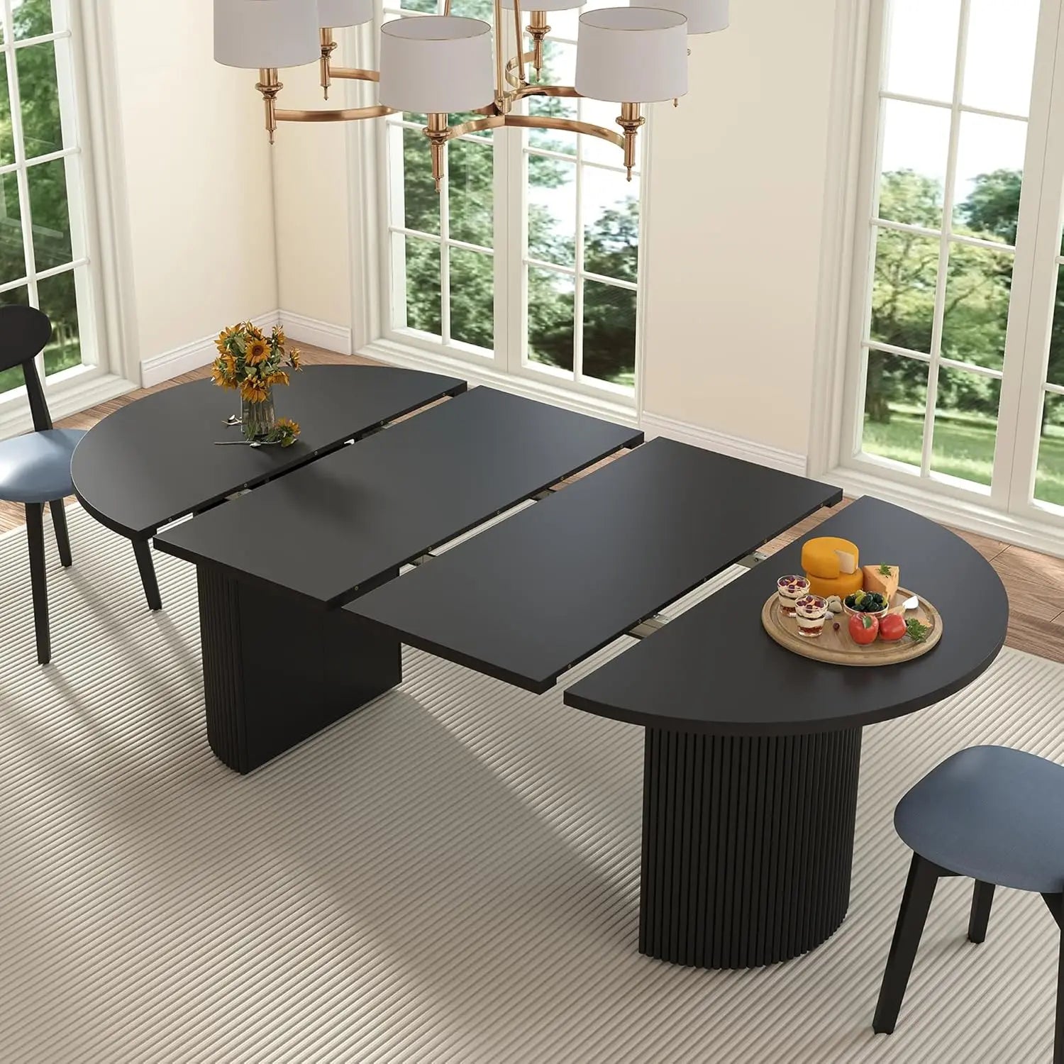 Extendable Dining Table 41-78in Seats 4-8 Round Expandable Kitchen Fluted Base Customized