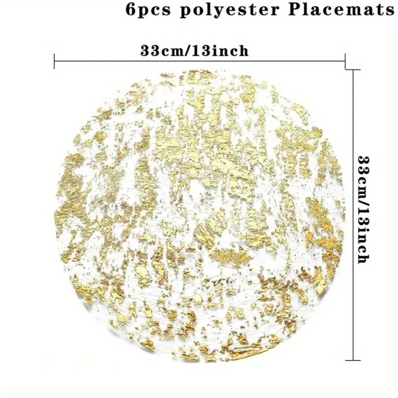 10-Pack Metallic Gold Round Table Mats - Heat-Resistant Placemats