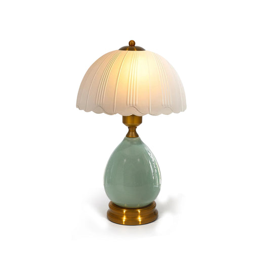 16" Vintage Ceramic Table Lamp – Chinese Traditional Green Bedside Lamp with 3-Color Dimmable LED
