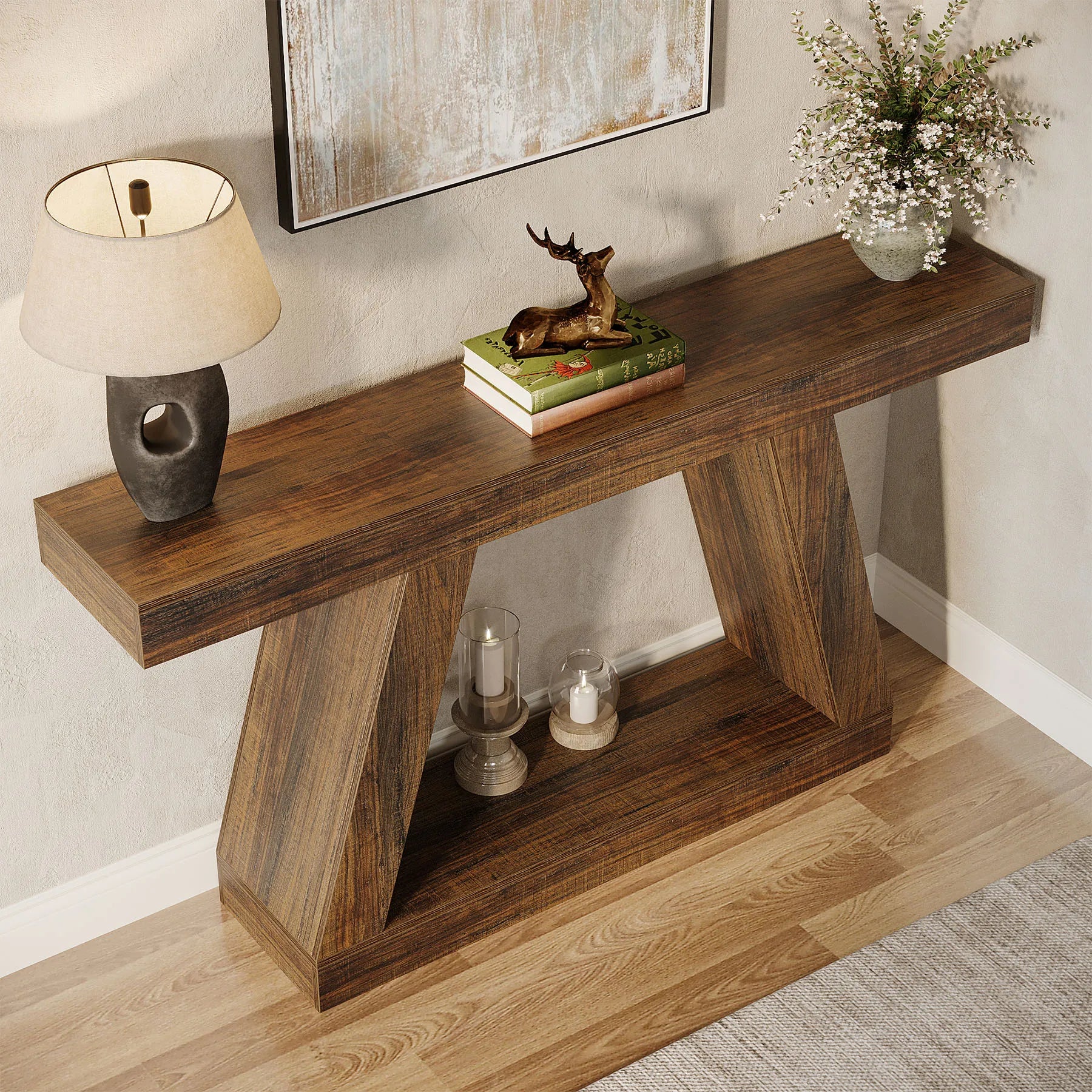 Tribesigns 55-Inch Rustic Console Table with Storage Industrial Wooden Entryway Table for Hallway Living Room