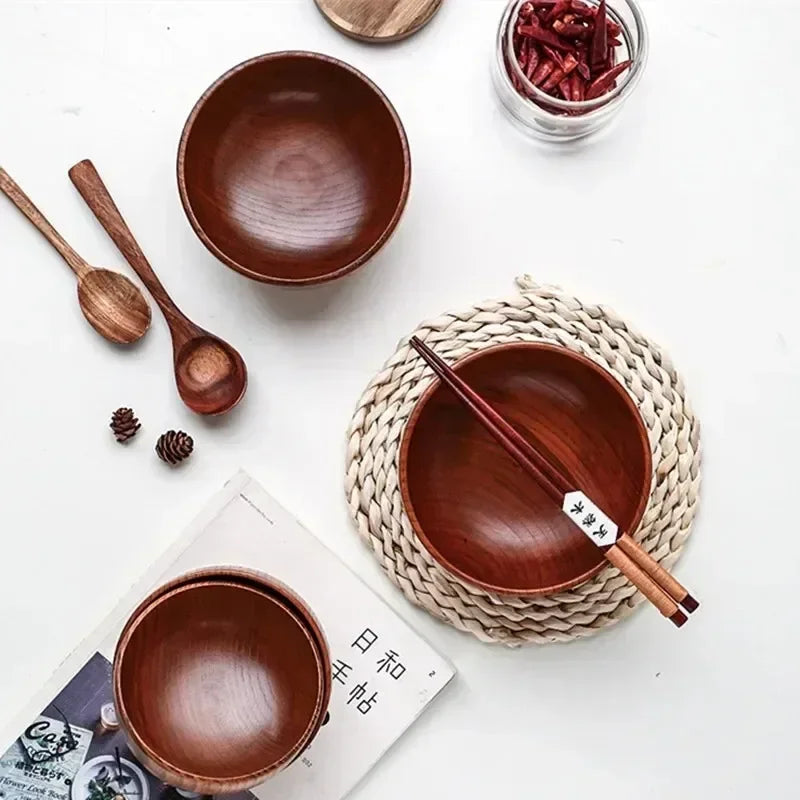 Japanese Style Wooden Bowl Jujube WoodenRound Rice Tableware