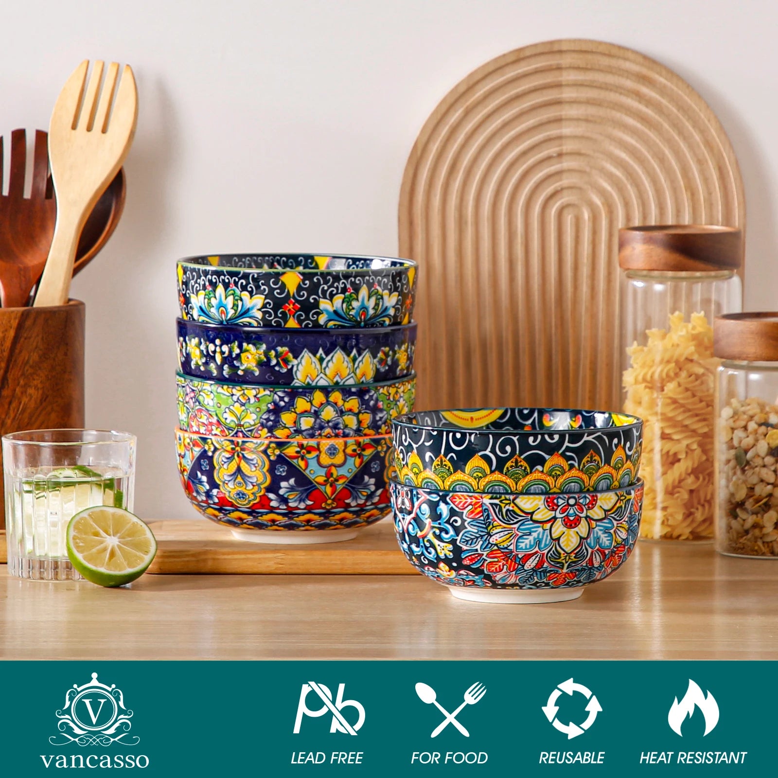 vancasso 6/12 Piece Cereal Bowls Set 28 Oz Bohemian style for Salad/Pasta/Rice/Oatmeal/Fruit/Cereal for  6