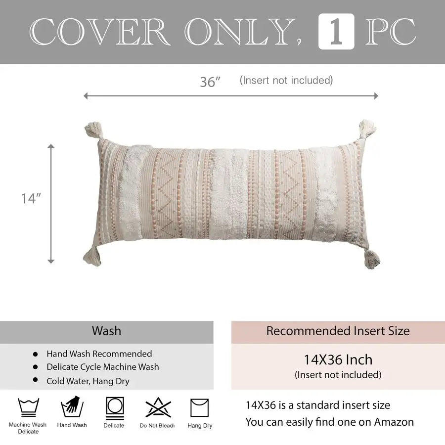 14x36 Lumbar Pillow Cover for Bed, Rectangular