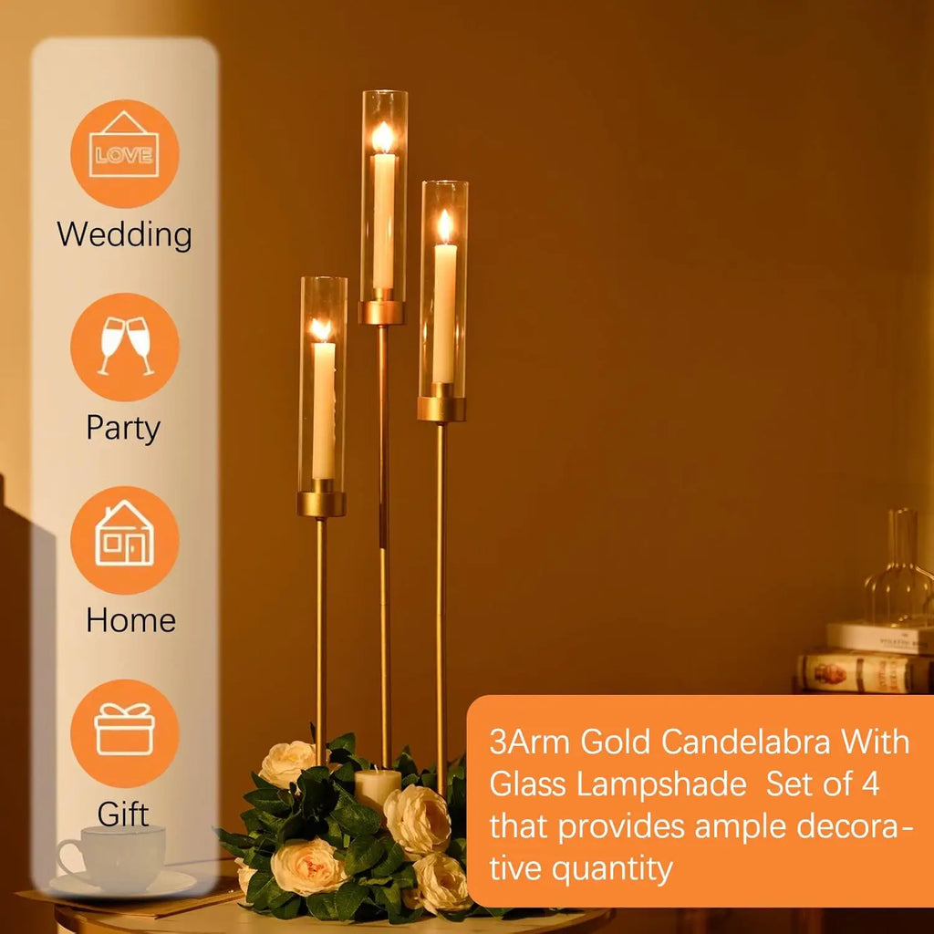 2/4/6/8/10pcs Gold Candelabra 3 Arm Candle Holders Centerpiece for Table Centerpiece Party Decorative Candlestick Holder