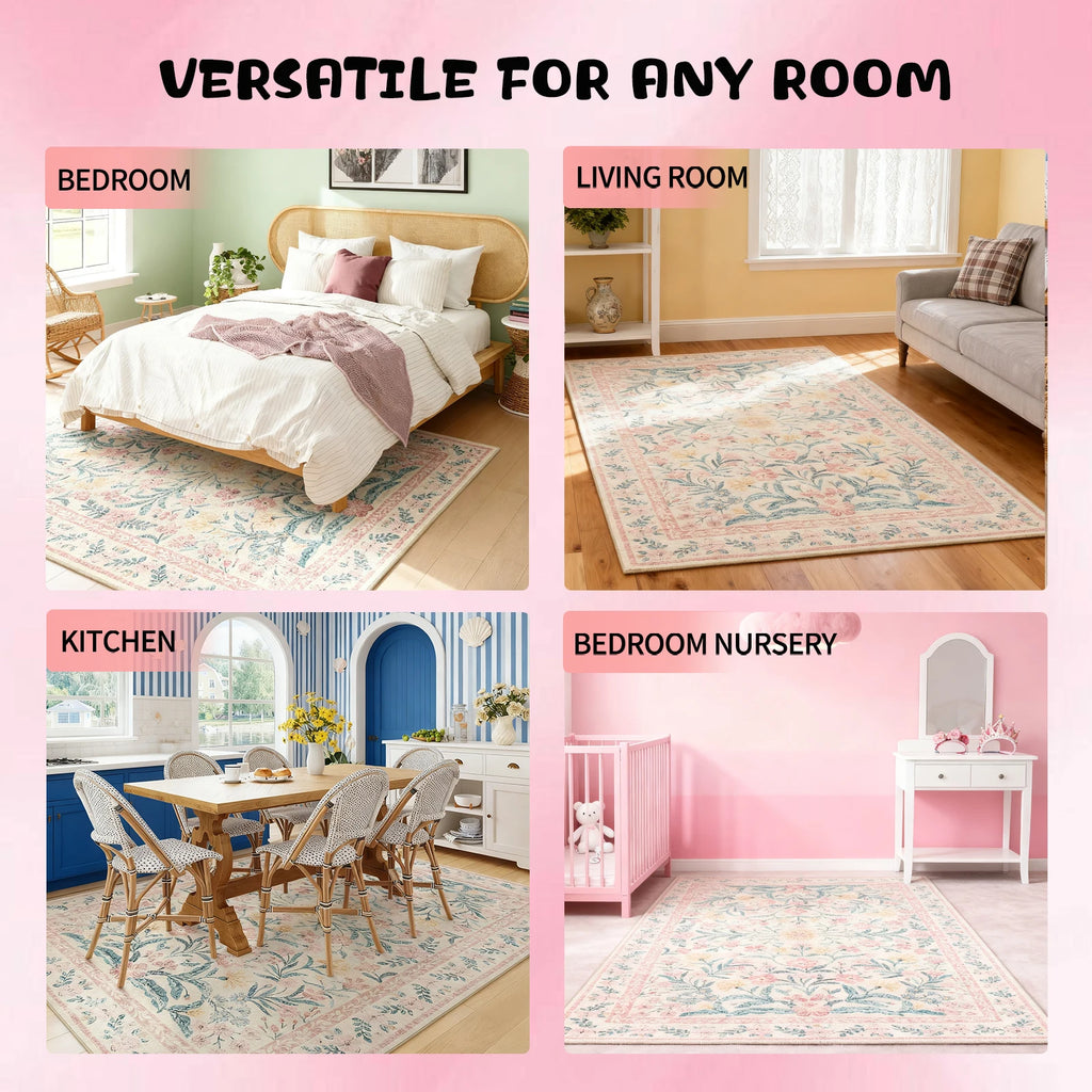 5X7 Area Rugs for Living Room, Machine Washable Non Slip Vintage Rugs