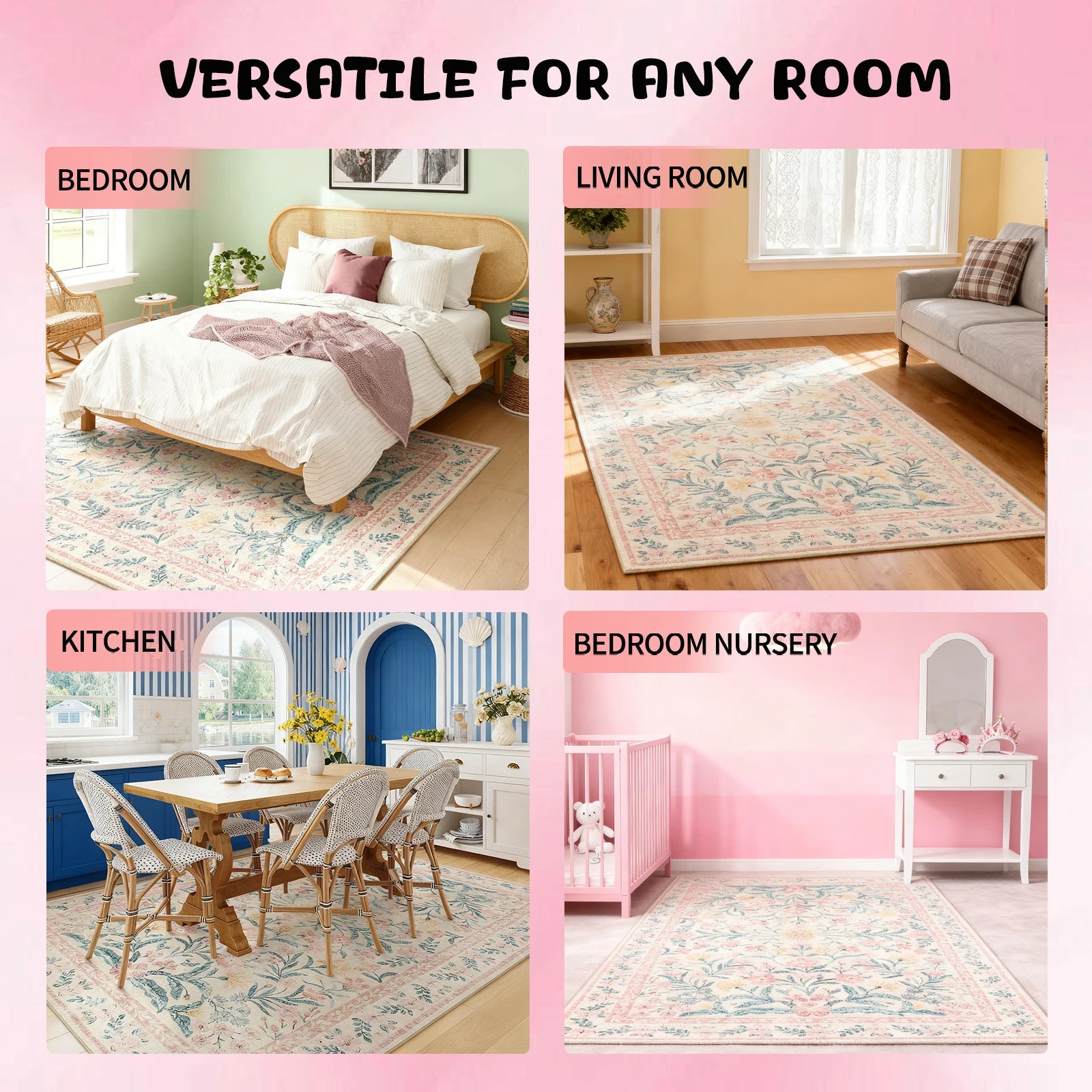 5X7 Area Rugs for Living Room, Machine Washable Non Slip Vintage Rugs