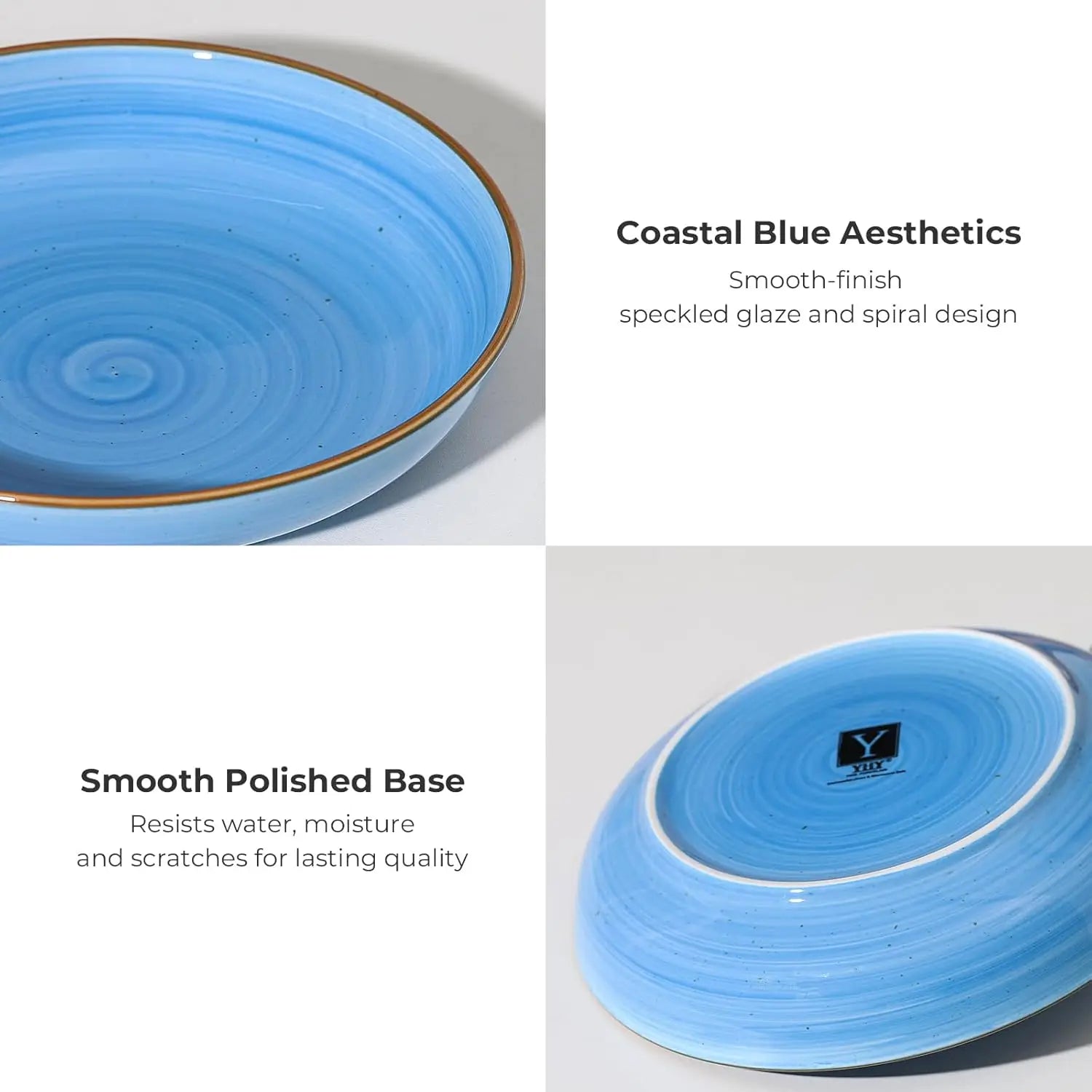 8.5'' Ceramic Pasta Bowls Set of 6, 30 oz Shallow Salad & Soup, Microwave & Dishwasher Safe Dinnerware in Gradient Blue
