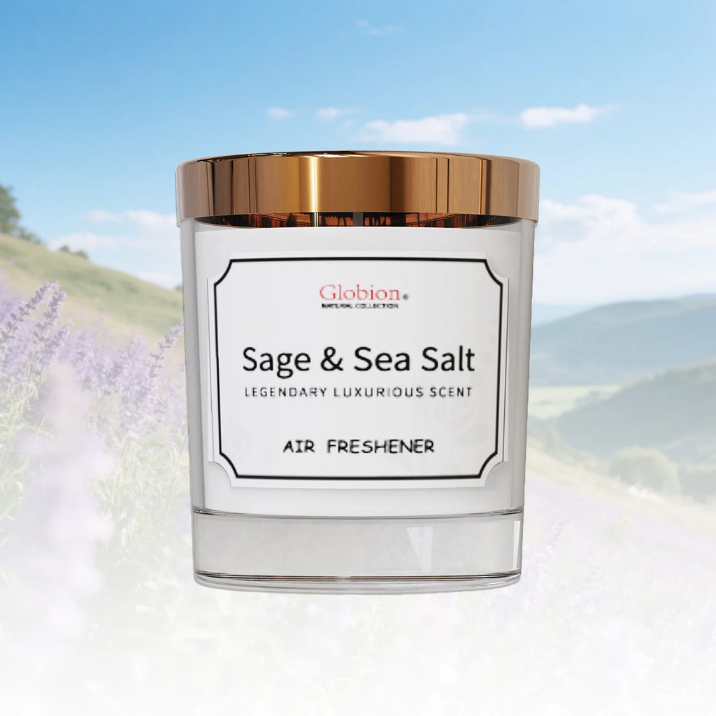 Scented Candle Sage and Sea Salt Aromatherapy Candle Glass Jar + Lid 7oz 45 Hours Burn Time