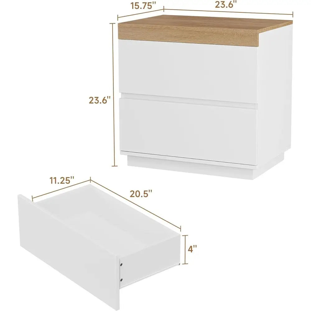 Nightstand 2 Drawers, Table Wood End Table