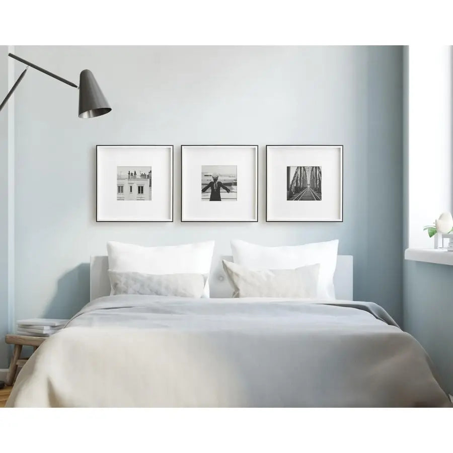 Gibson Modern Wall Picture Frame Set of 3 16x16 matted to 8x8 Black and White ThreePiece Frame Set for Gallery Wall Frame Set in