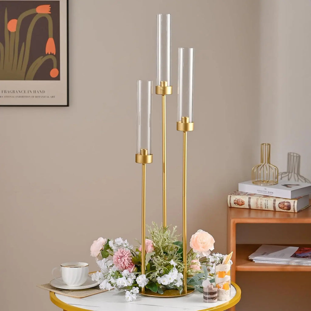 2/4/6/8/10pcs Gold Candelabra 3 Arm Candle Holders Centerpiece for Table Centerpiece Party Decorative Candlestick Holder