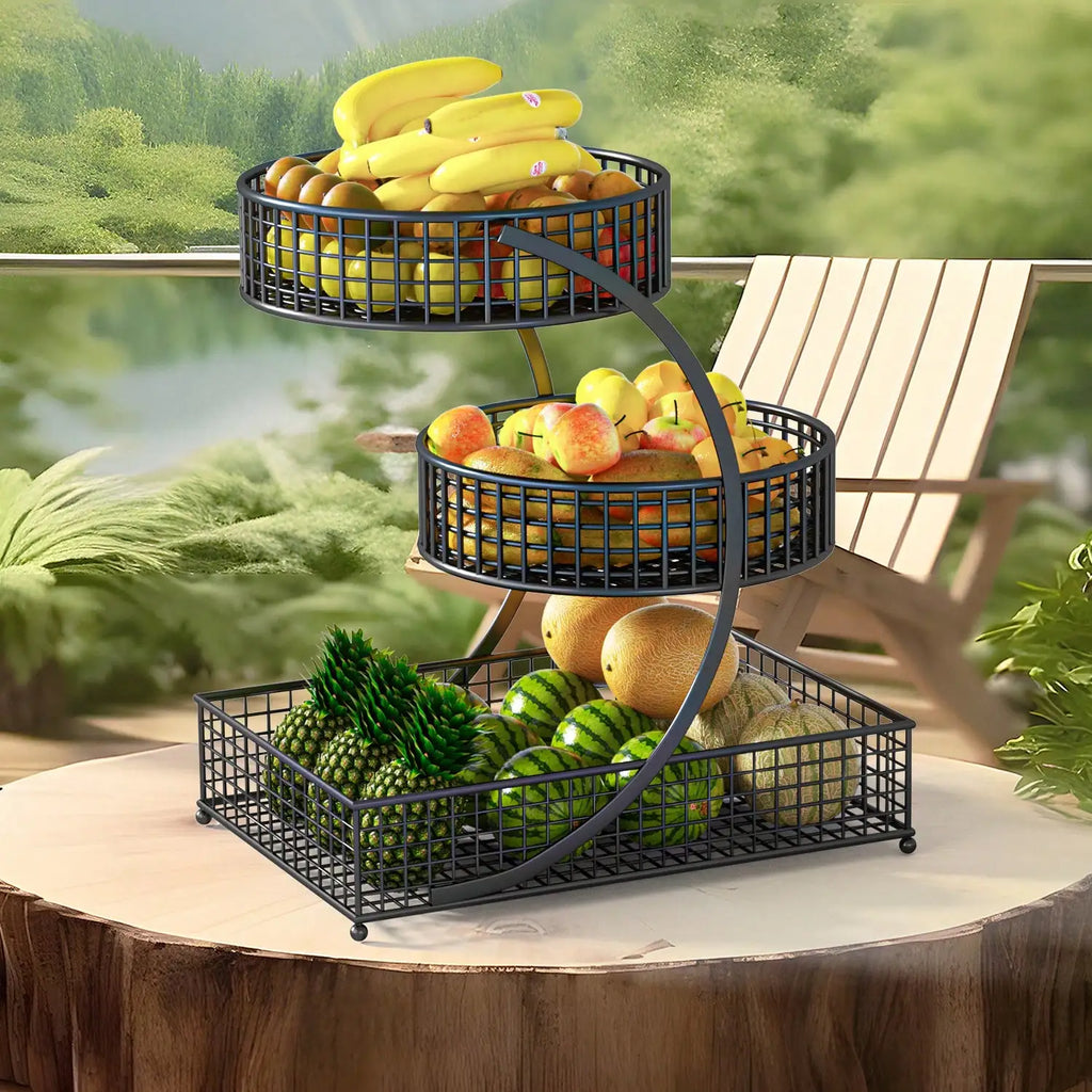 3-Tier Metal Fruit Basket Black/White