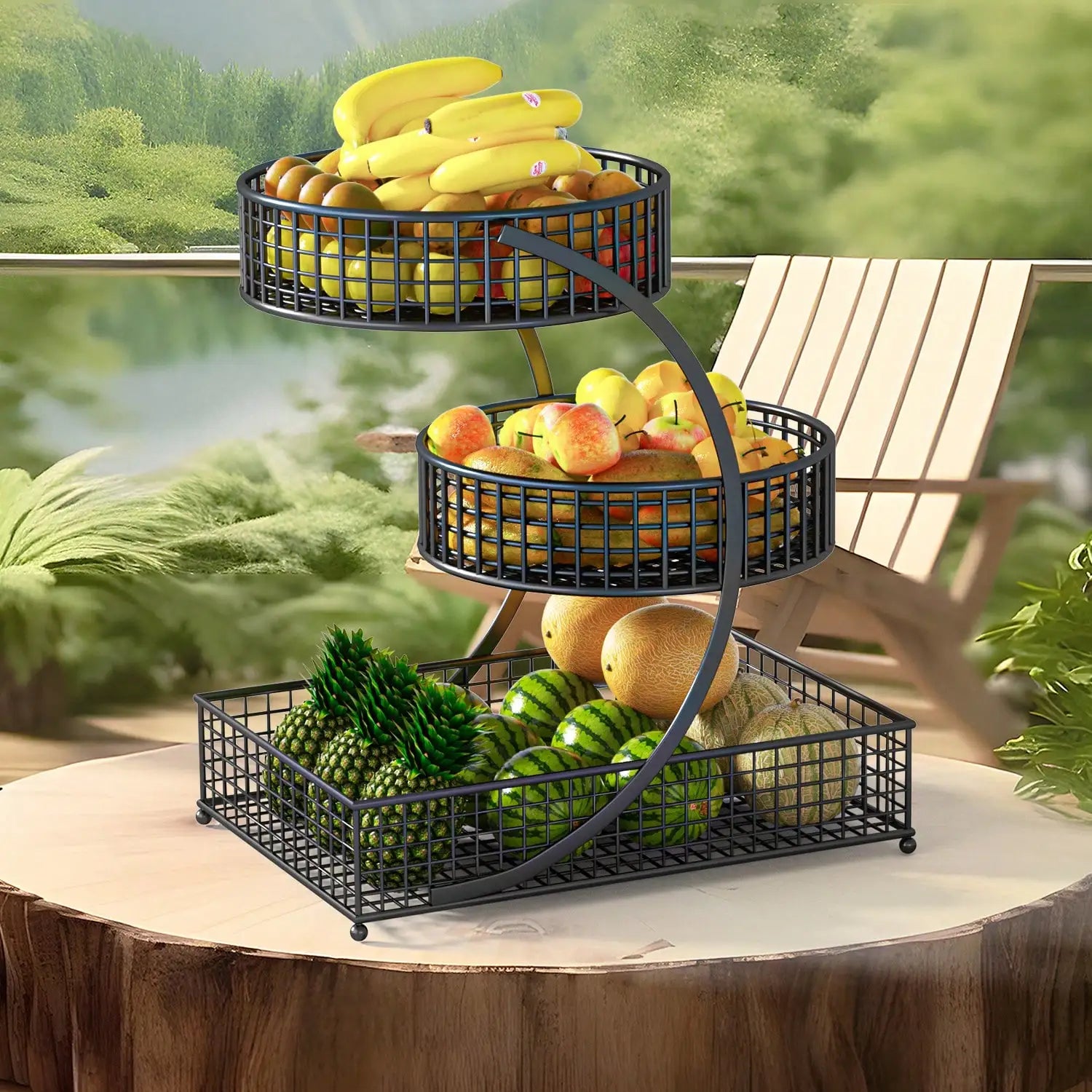 3-Tier Metal Fruit Basket Black/White