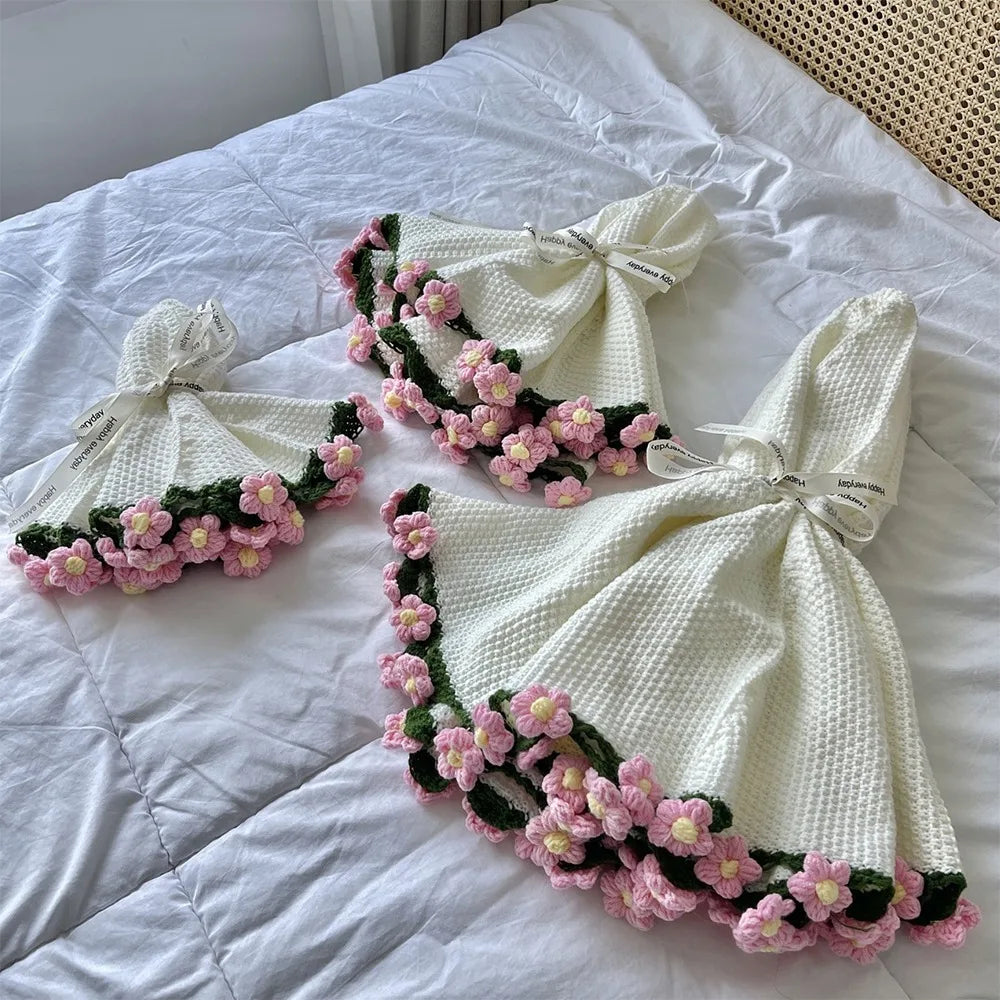 Crochet Rose Bouquet Blanket Fashion Finished Flower Bouquet Blanket Sunflower Carnation DIY Craft Knitted Blanket