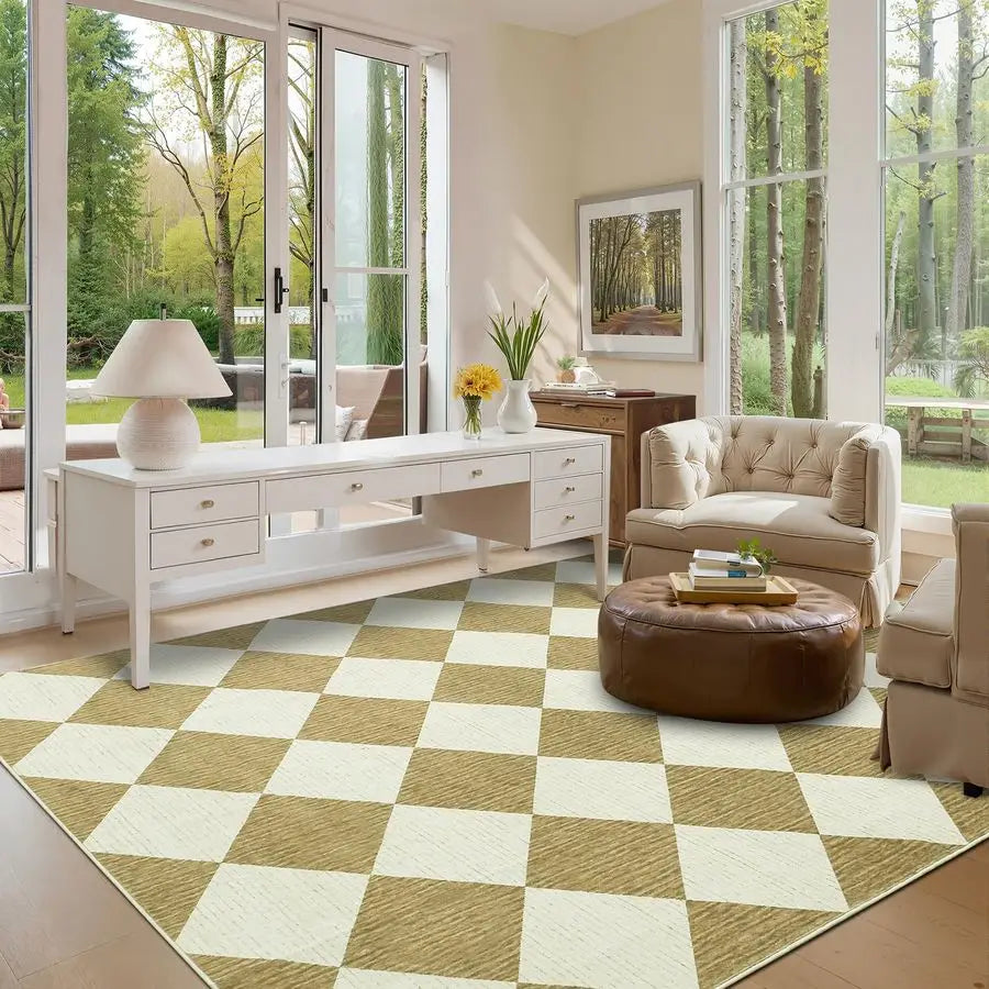 Area Rugs 8x10 for Living Room, Checkered Large Washable Rug Soft Non Slip Backing