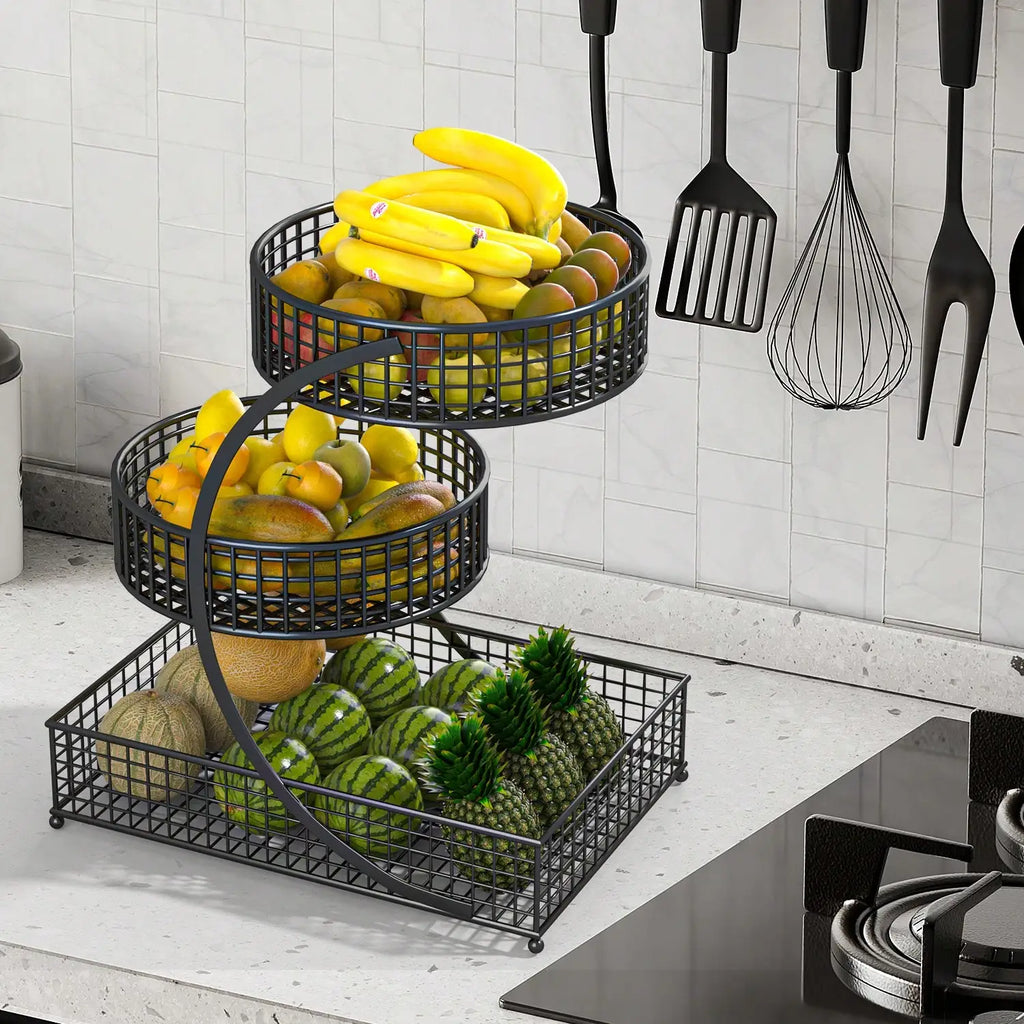3-Tier Metal Fruit Basket Black/White