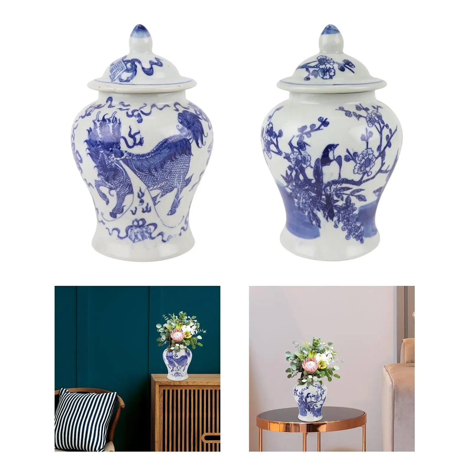 Blue and White Ginger Jar Ceramic Storage Ja
