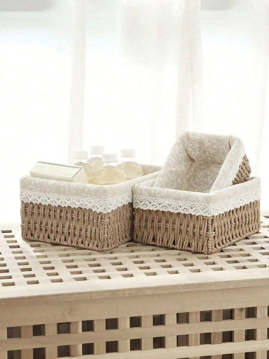3Pcs  Woven Storage Baskets W/&W/O Cover