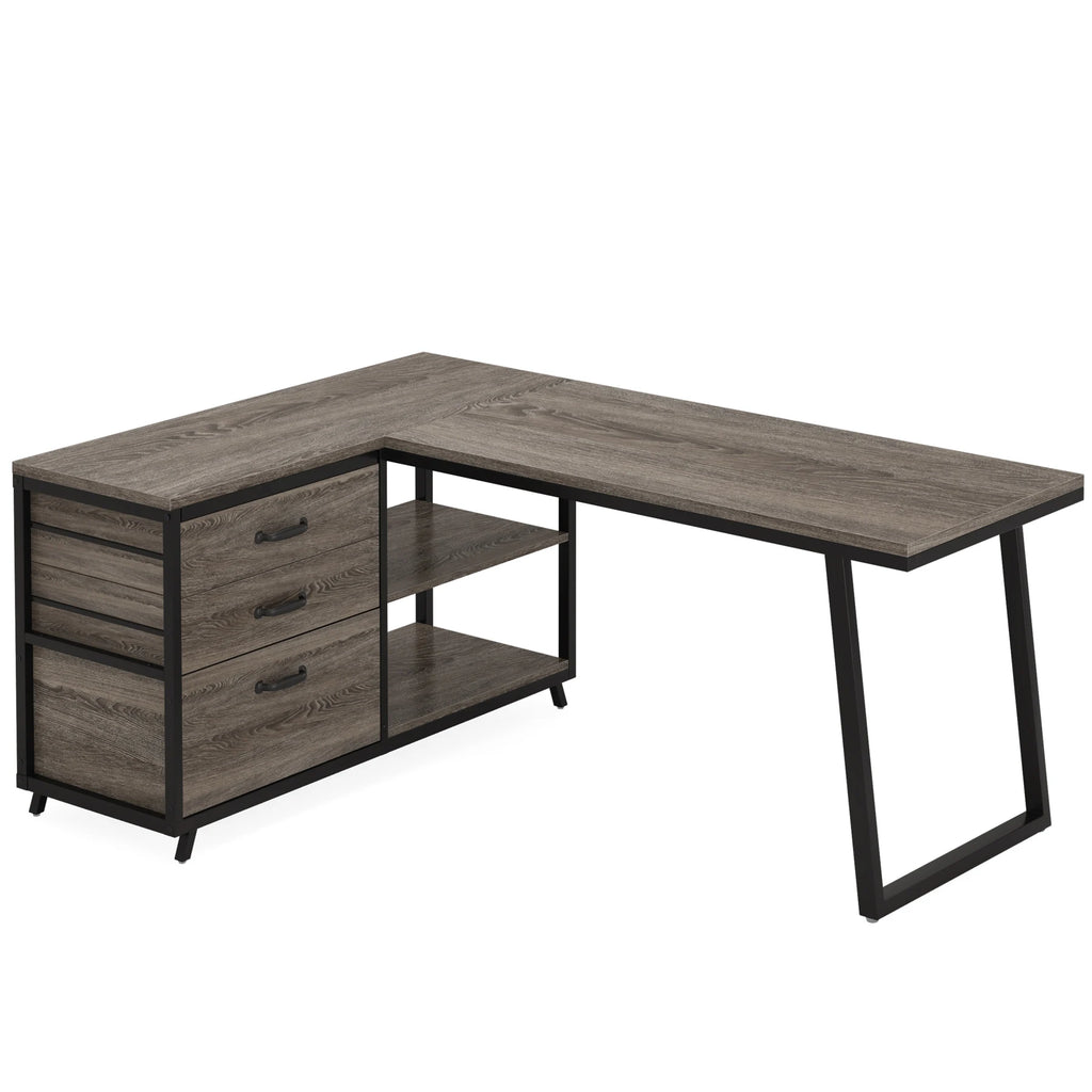 Tribesigns L-Shaped Computer Desk with 3 Drawers, Reversible Corner Home Office Desk with Shelves, 53-Inch Industrial PC Desk St