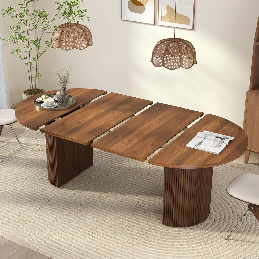 Extendable Dining Table 41-78in Seats 4-8 Round Expandable Kitchen Fluted Base Customized