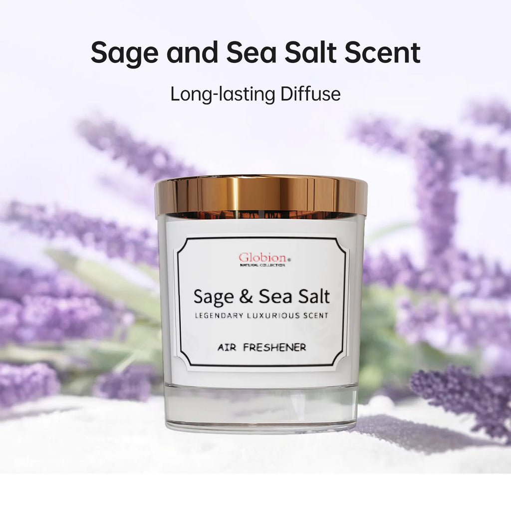 Scented Candle Sage and Sea Salt Aromatherapy Candle Glass Jar + Lid 7oz 45 Hours Burn Time