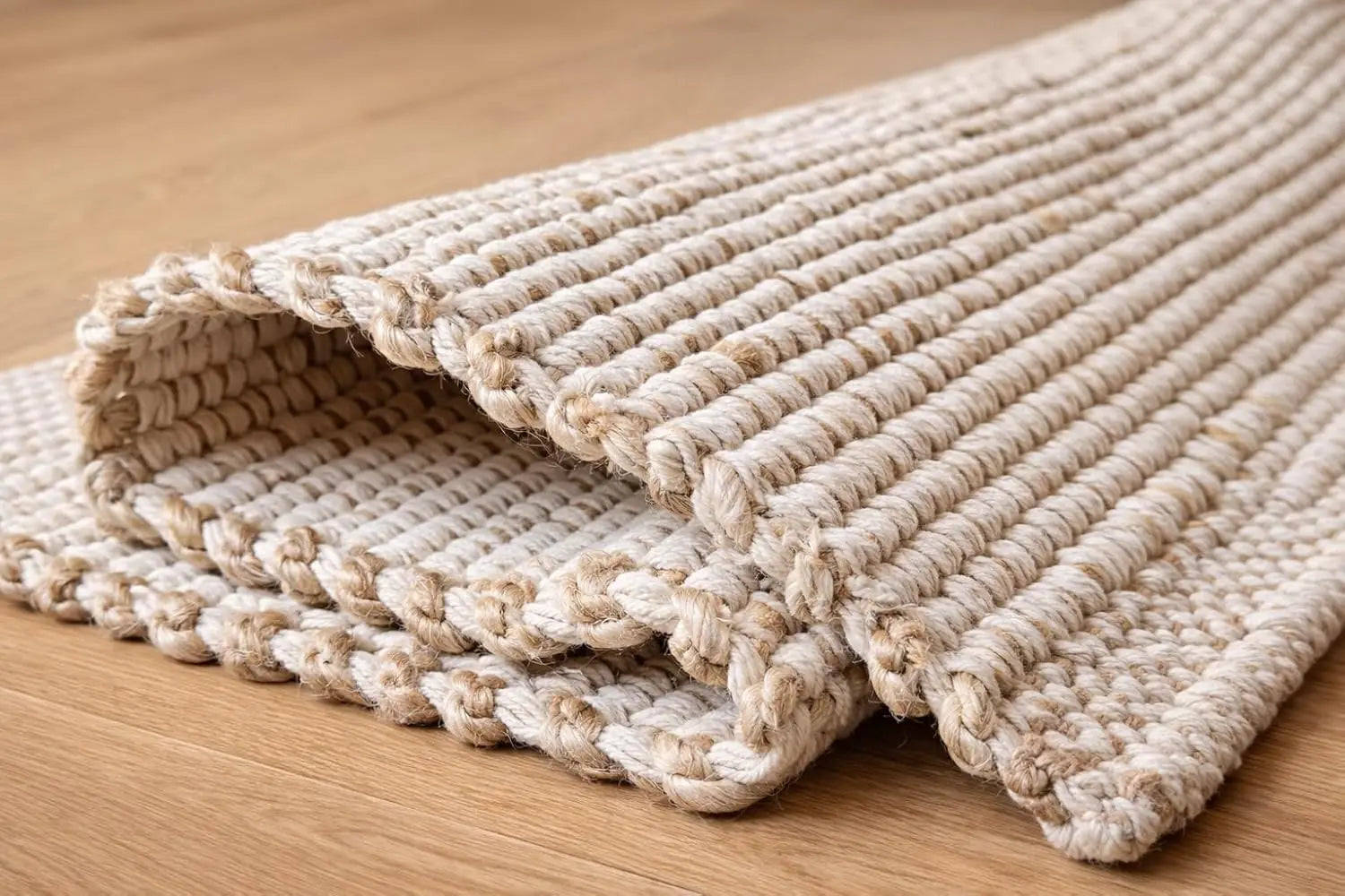Hand Woven Jute Cotton Farmhouse Area Rug for Living Room -  (8' x 10' Natural)