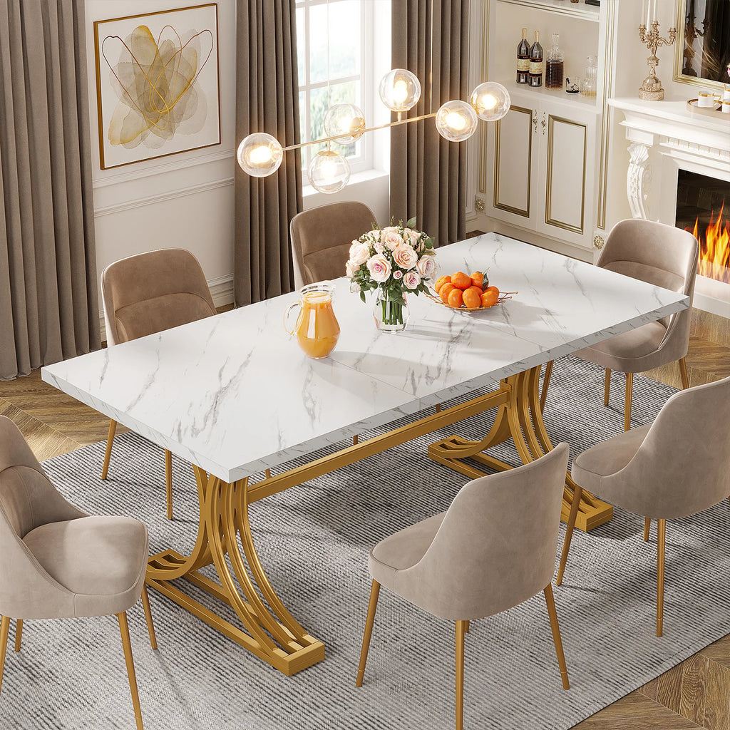 Tribesigns 63-Inch Rectangular Dining Table for 4 to 6, able with Faux Marble Table Top,