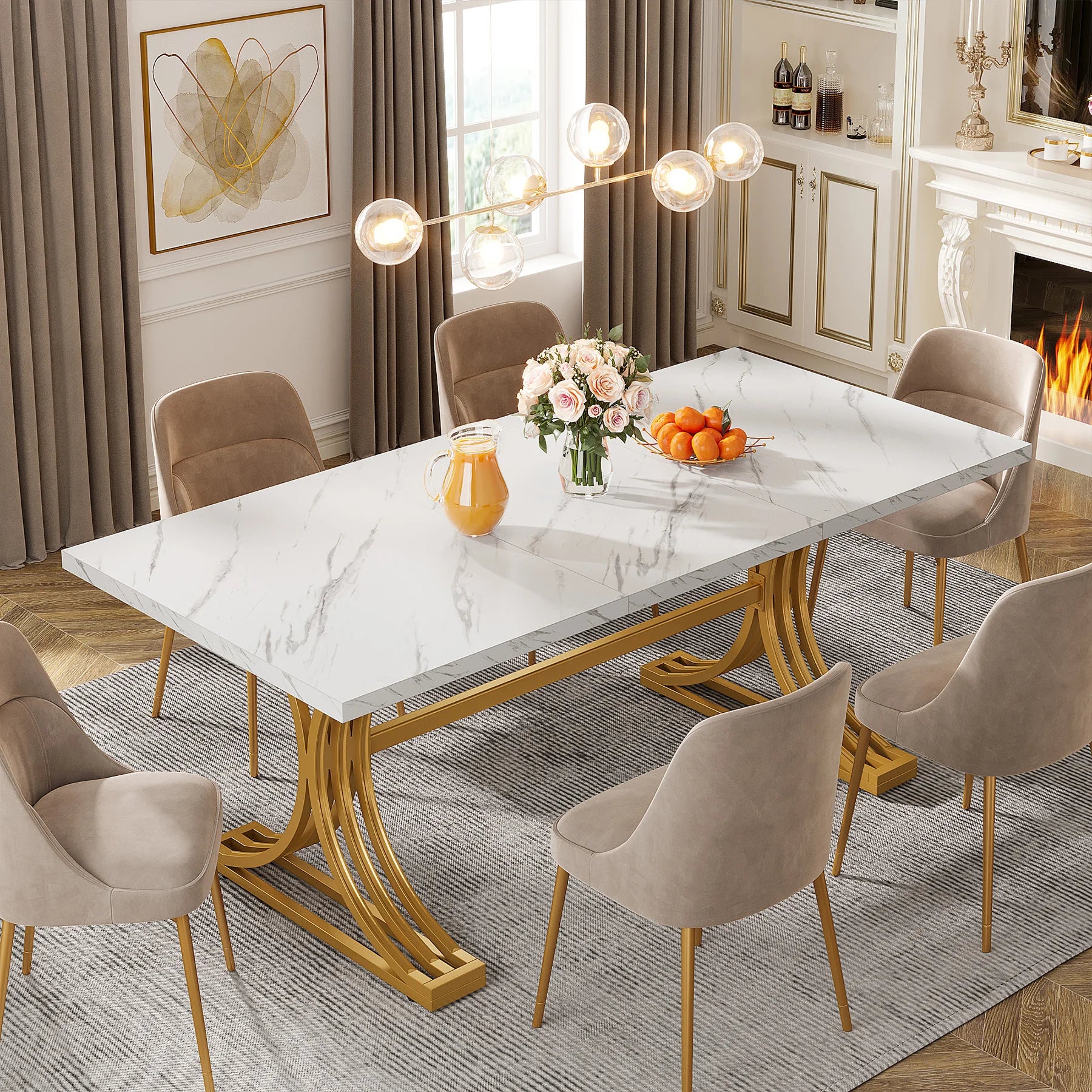 Tribesigns 63-Inch Rectangular Dining Table for 4 to 6, able with Faux Marble Table Top,