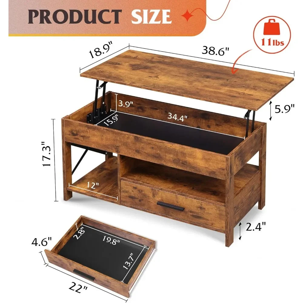 Coffee Table, 39" Lift Top Coffee Table with Hidden Compartment, Storage Drawers and Storage Shelf for Living Room Customized