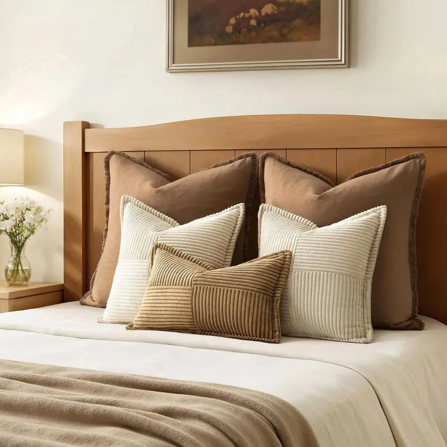 Decorative Euro Sham Throw Pillow Covers for 22x22 Inch Set of 2 Beige