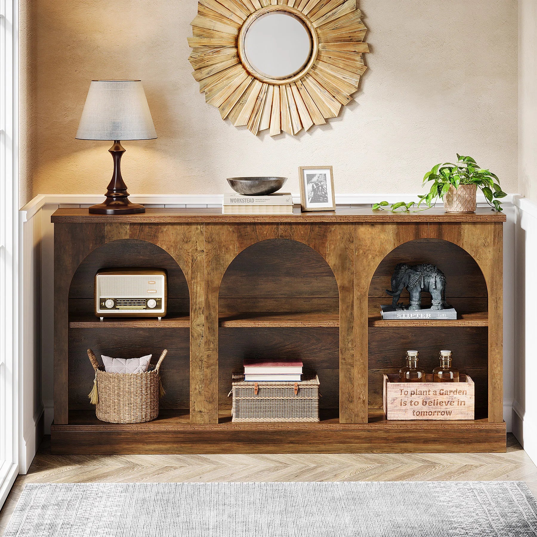 Tribesigns Farmhouse Console Table, 63-Inch Long Entryway Table with 3 Tier Storage, Wooden