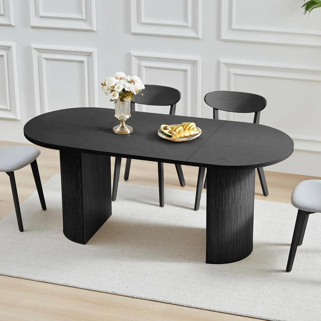 Extendable Dining Table 41-78in Seats 4-8 Round Expandable Kitchen Fluted Base Customized