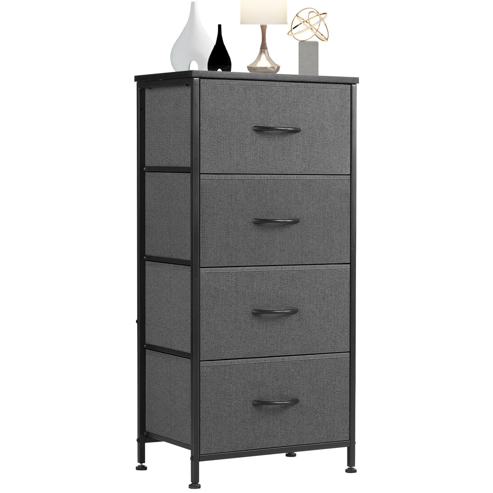 JHK Dresser For Bedroom With 4 Fabric Drawers Nightstand Wardrobe Steel Frame Closet