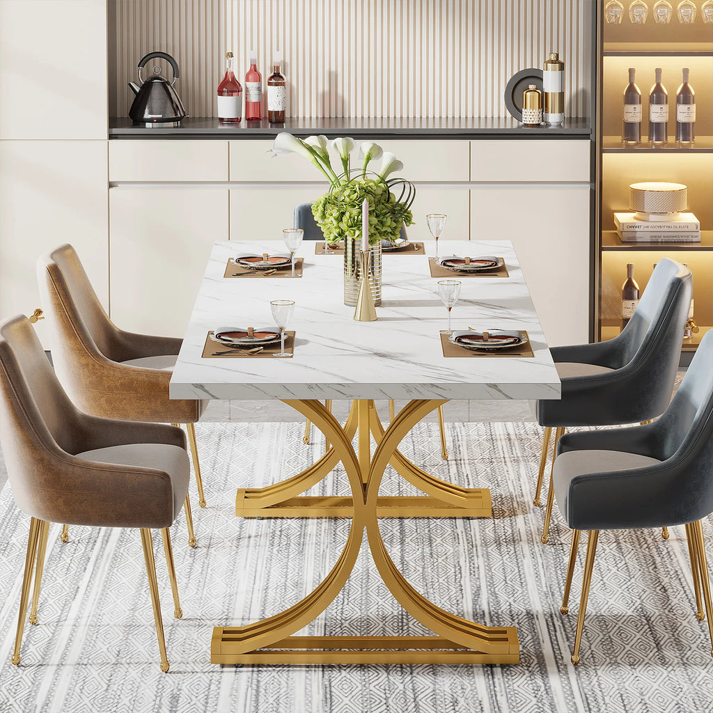 Tribesigns 63-Inch Rectangular Dining Table for 4 to 6, able with Faux Marble Table Top,