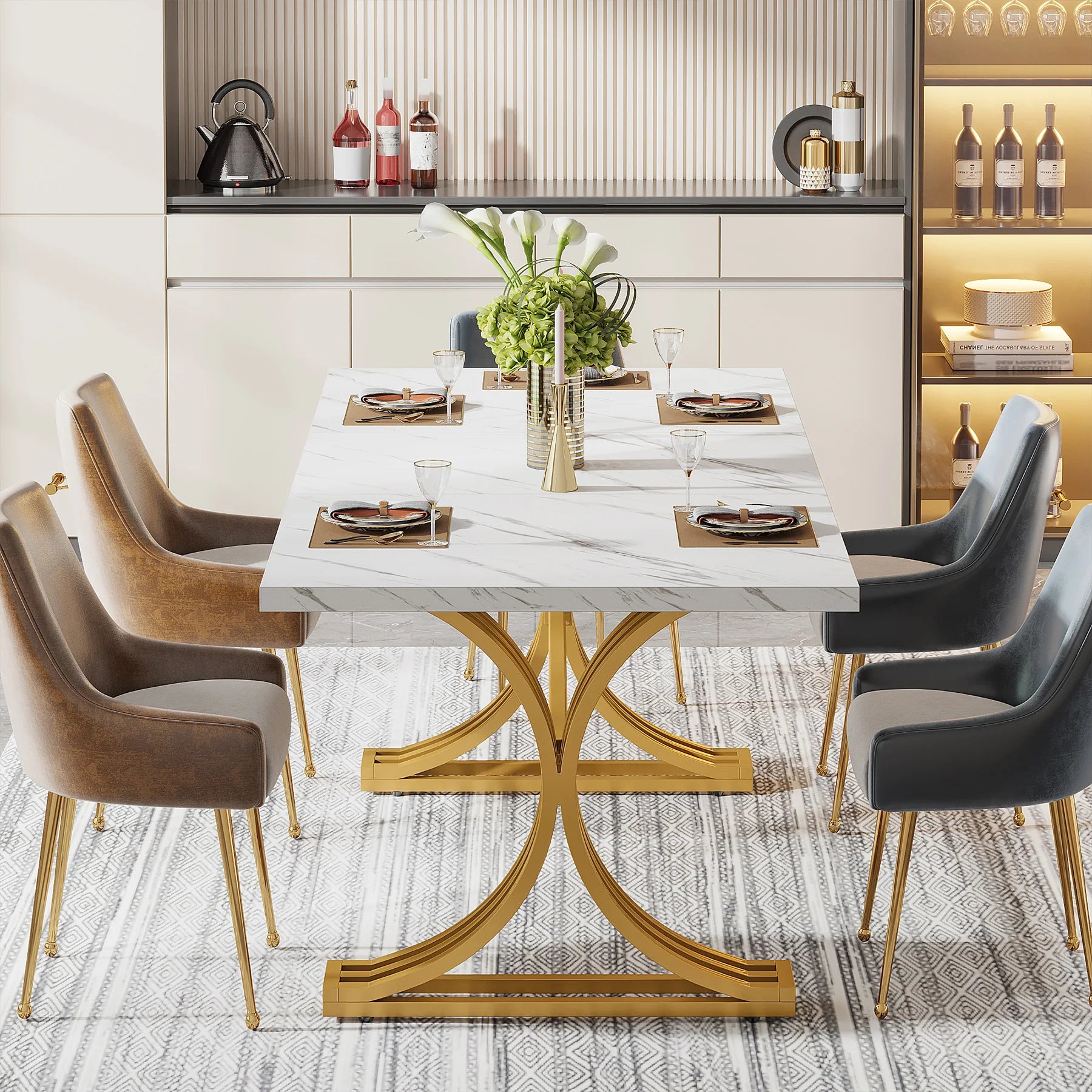 Tribesigns 63-Inch Rectangular Dining Table for 4 to 6, able with Faux Marble Table Top,