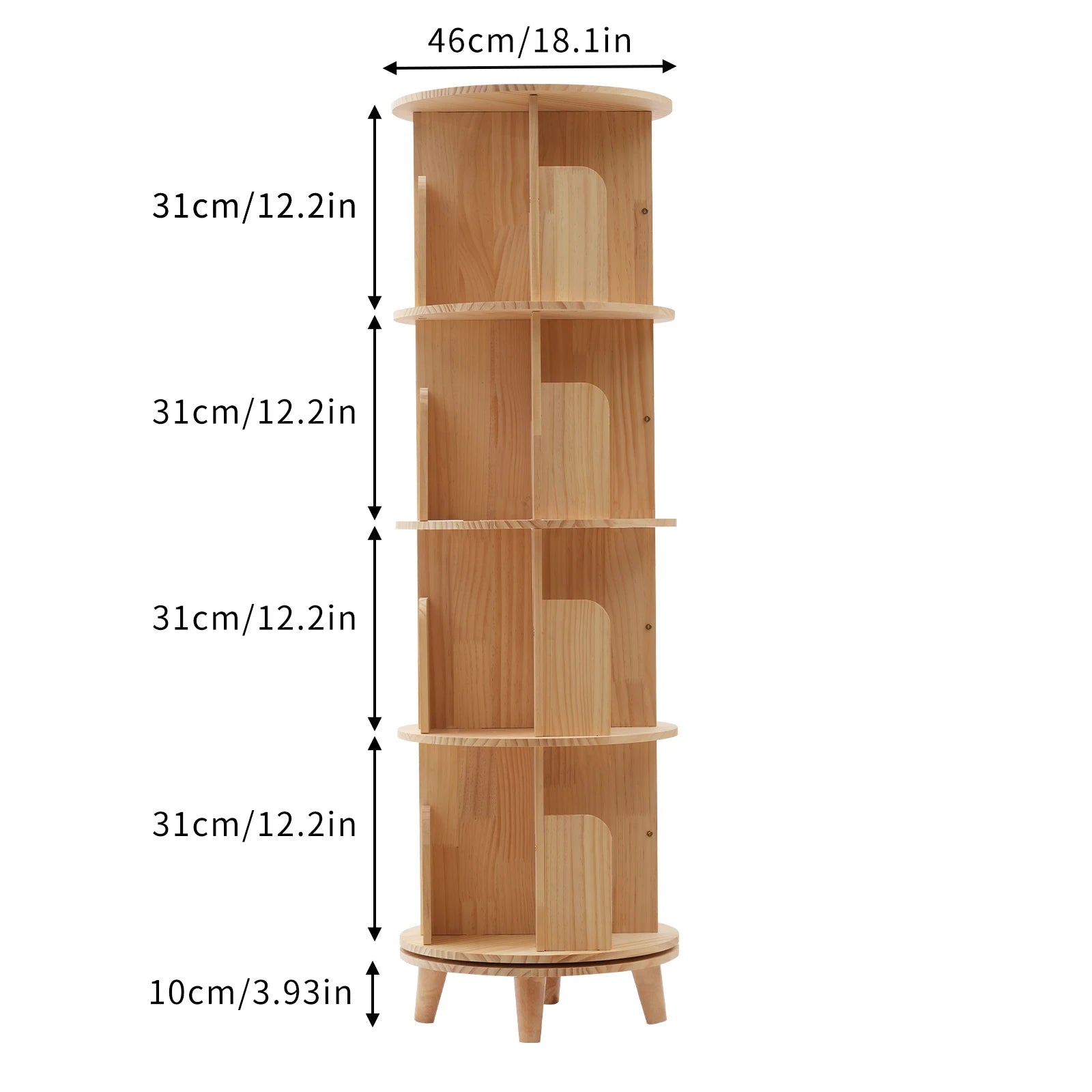 1/2/3/4/5/6 Tier Wooden Bookcase Rotatable Floor Stand Multifunctional Showcase Organizer