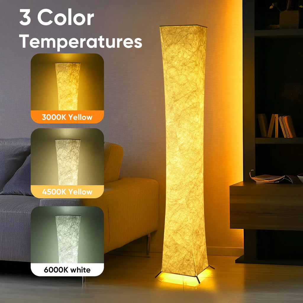 Soft Light Floor Lamp, 52" SimpleSlim Warm Light 3000K LED Tyvek Fabric Shade Standing Lamp