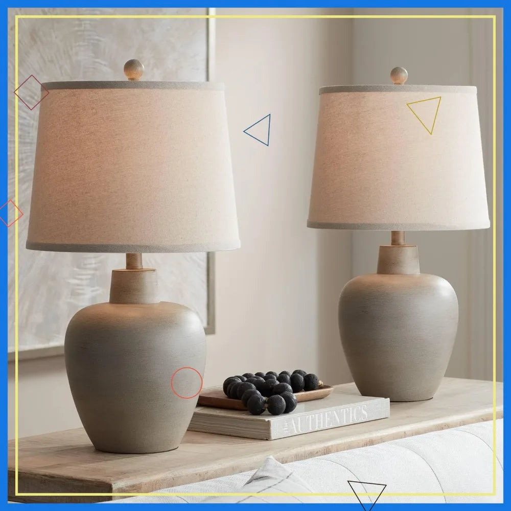 Set of 2 Southwest Style Table Lamps, 23.5" High, Fabric Shad
