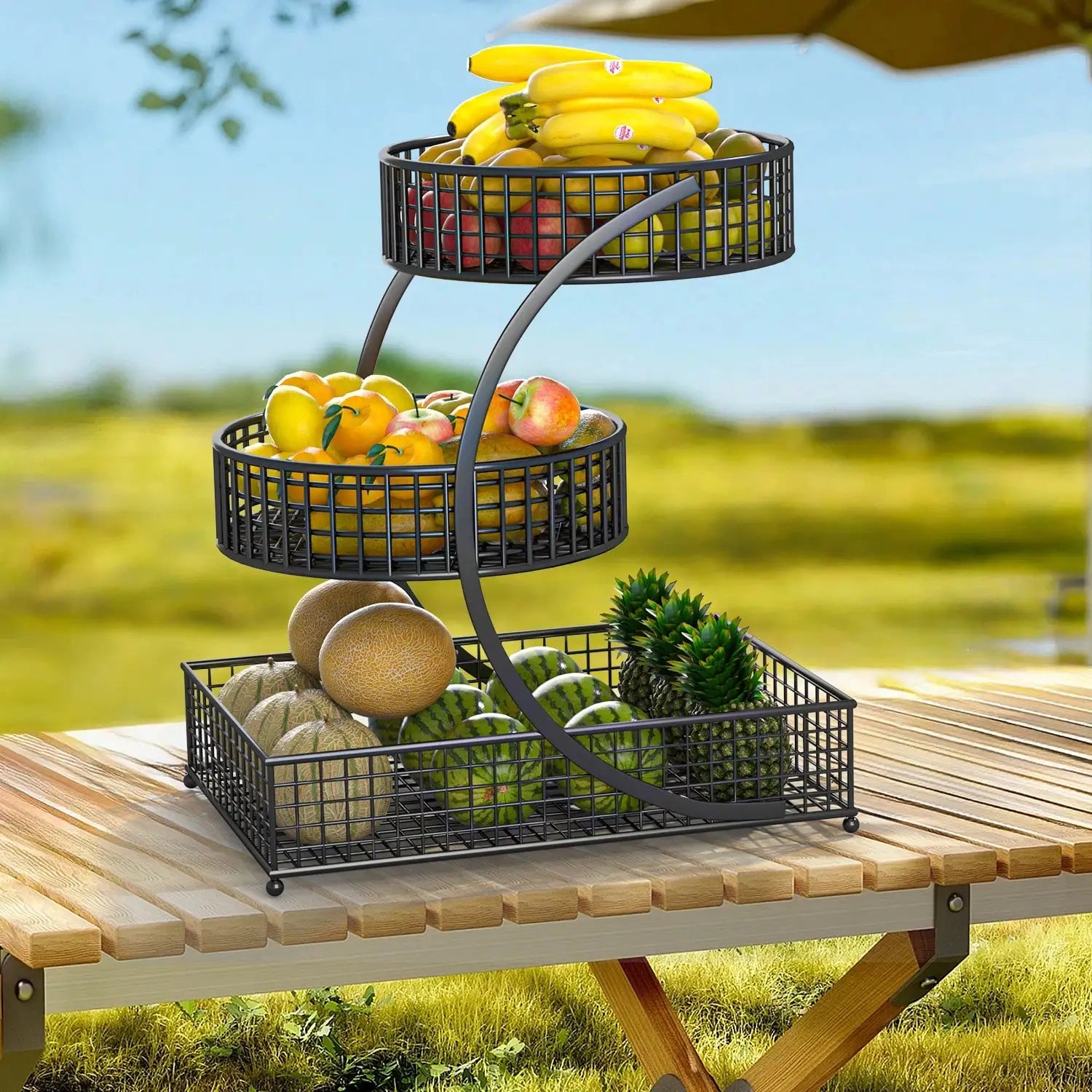 3-Tier Metal Fruit Basket Black/White