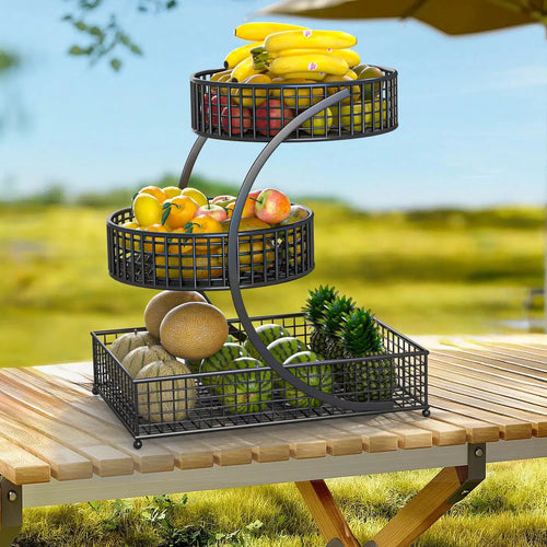 3-Tier Metal Fruit Basket Black/White
