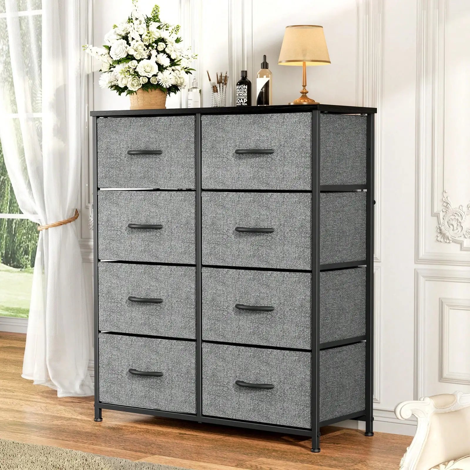 Tall Dresser With 8 Fabric Drawers Organizer Units, Chest Of Drawers