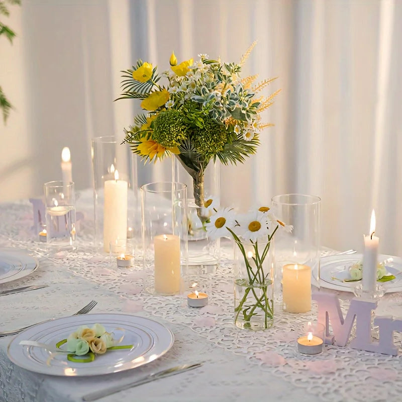 12/30 Set of Cylindrical Glass Vases,Hurricane Candle Holders for Pillar Candles
