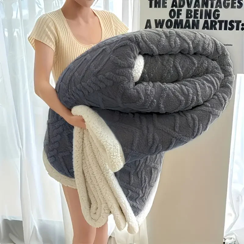 1pc Jacquard Sherpa Weighted Blanket 7lbs for Adults- Soft, Warm, and Thickened Calm Blanket for Ultimate Comfort