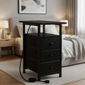 End Tables Living Room Charging Station, Narrow Side Table USB Ports Outlets, Slim Nightstand 3 Drawers Bedroom, Small Space, Bl