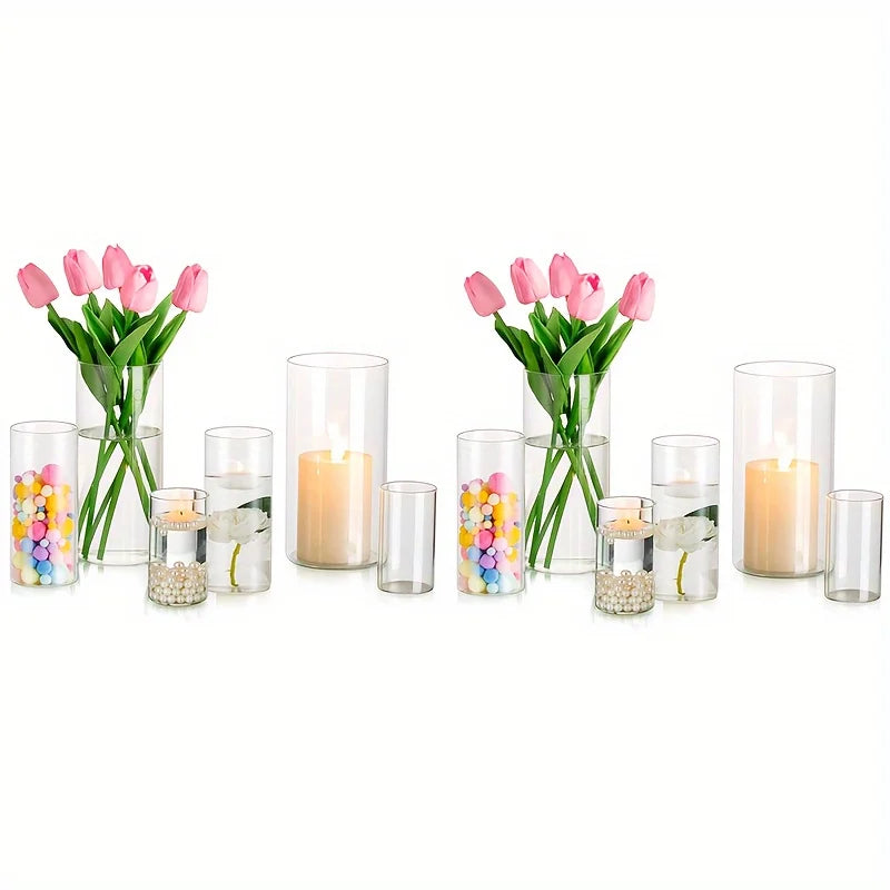 12/30 Set of Cylindrical Glass Vases,Hurricane Candle Holders for Pillar Candles
