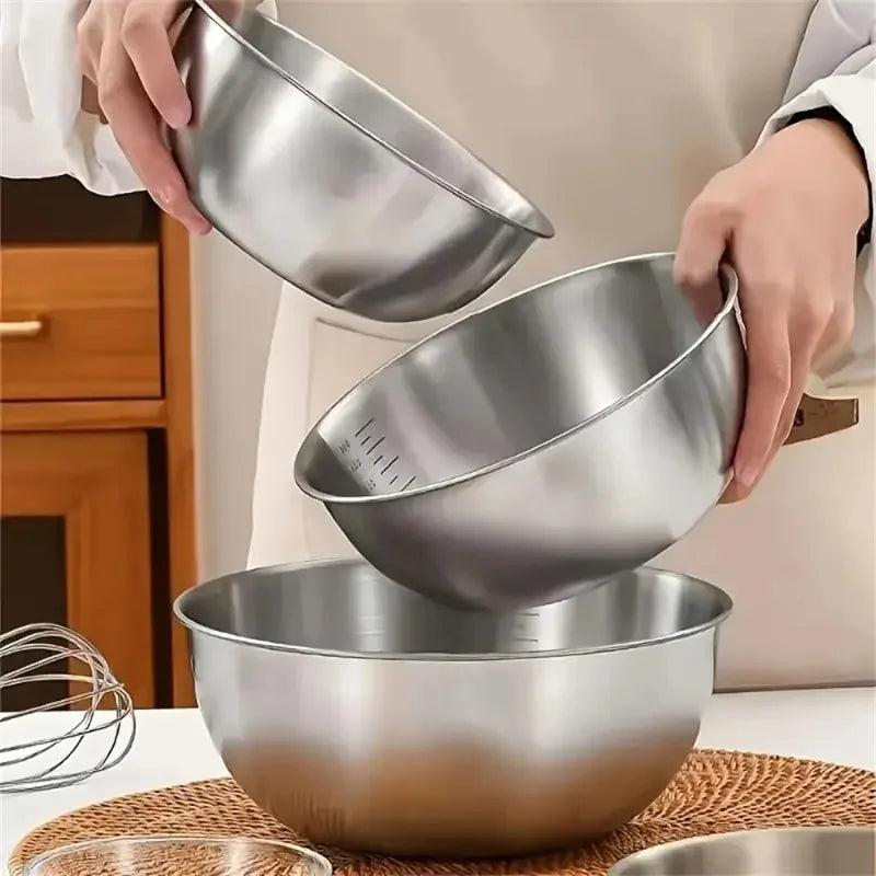 Stainless Steel Bowl Set with Scale for Cooking Baking Food Storage Large Capacity
