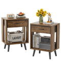 Nightstand Set of 2 with Fabric Drawers and Open Shelves